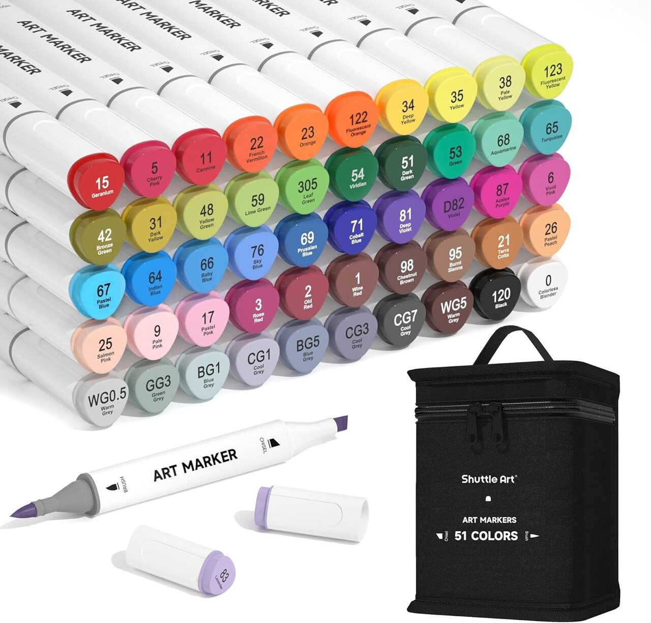 50-Color Dual-Tip Alcohol Marker Set – Brush & Chisel Tips with Blender Pen and Case for Adults & Students